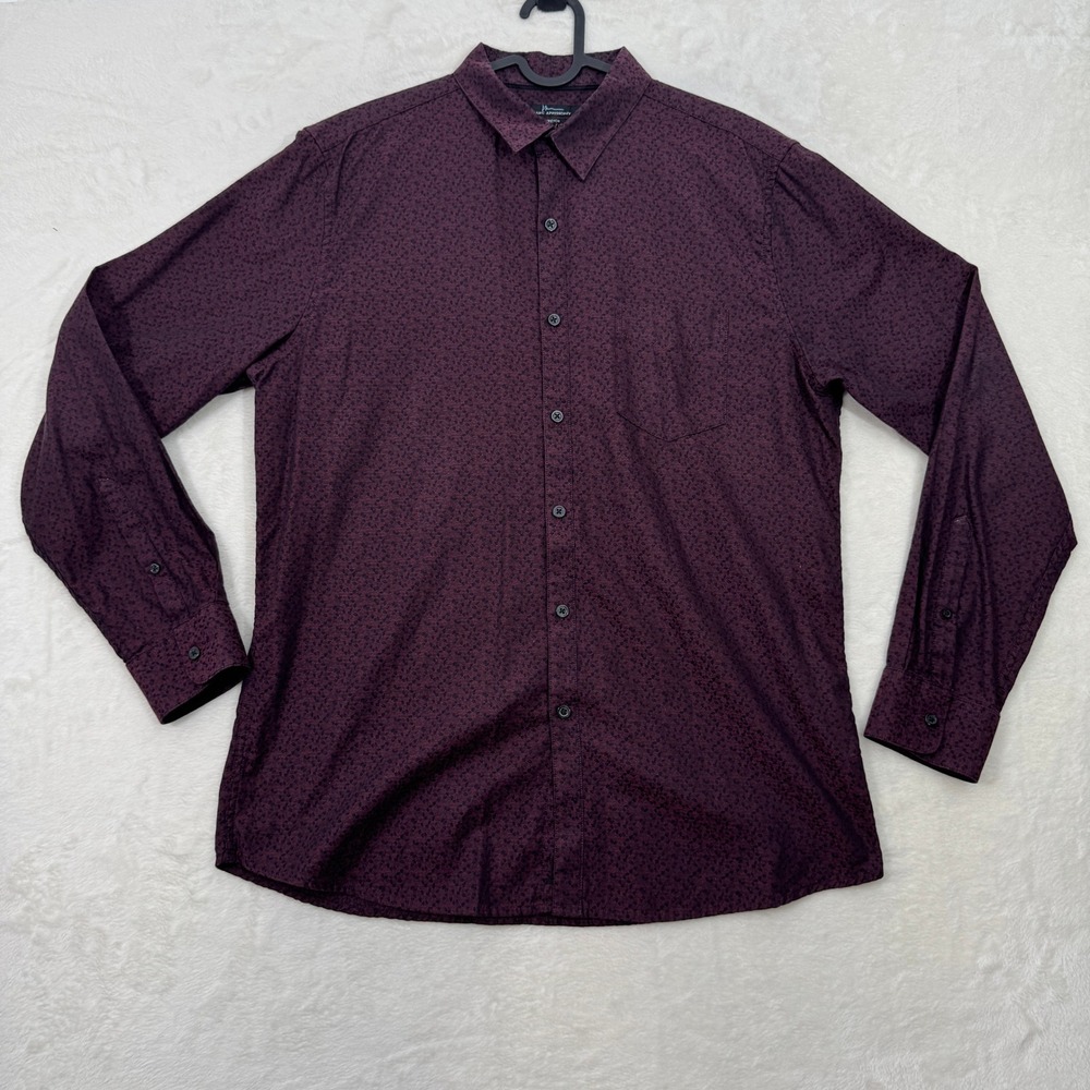 Marc Anthony Button Down Mens Large Burgundy Slim Fit Stretch Micro Leaf Shirt